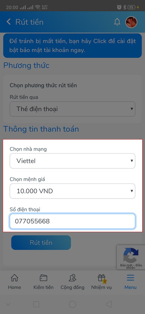 hướng dẫn cách rút tiền trên GoLike