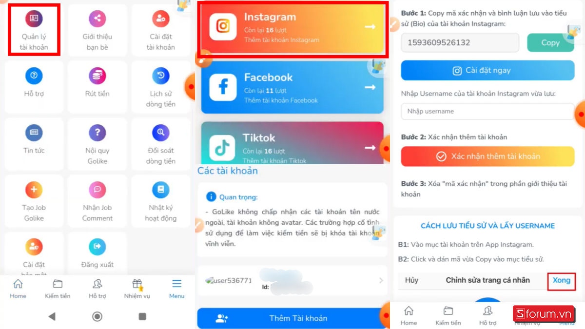 kiếm tiền trên GoLike qua Instagram