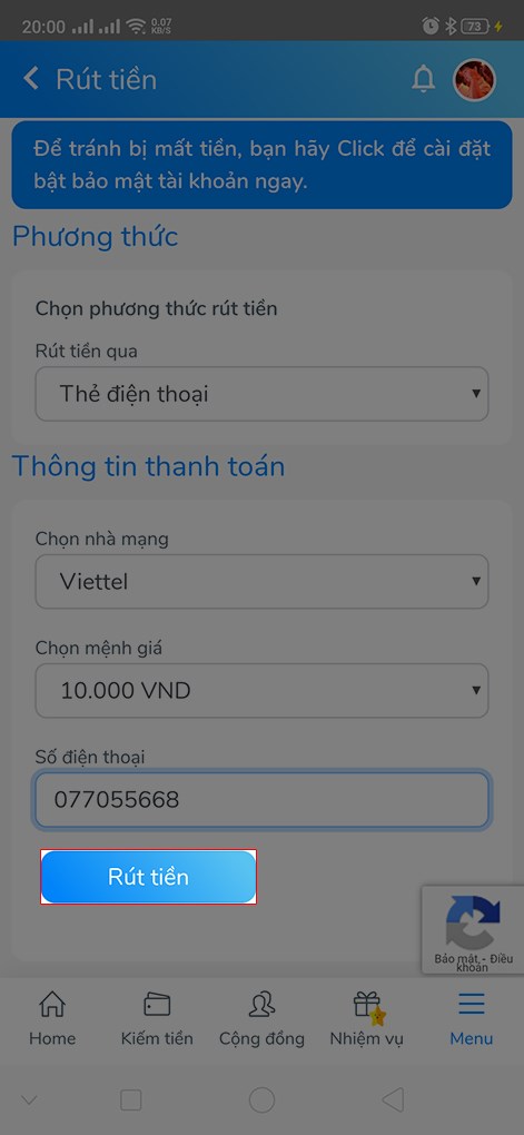 hướng dẫn rút tiền trên GoLike