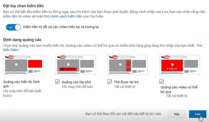 Chỉnh sửa các tùy chọn quảng cáo cho video của bạn