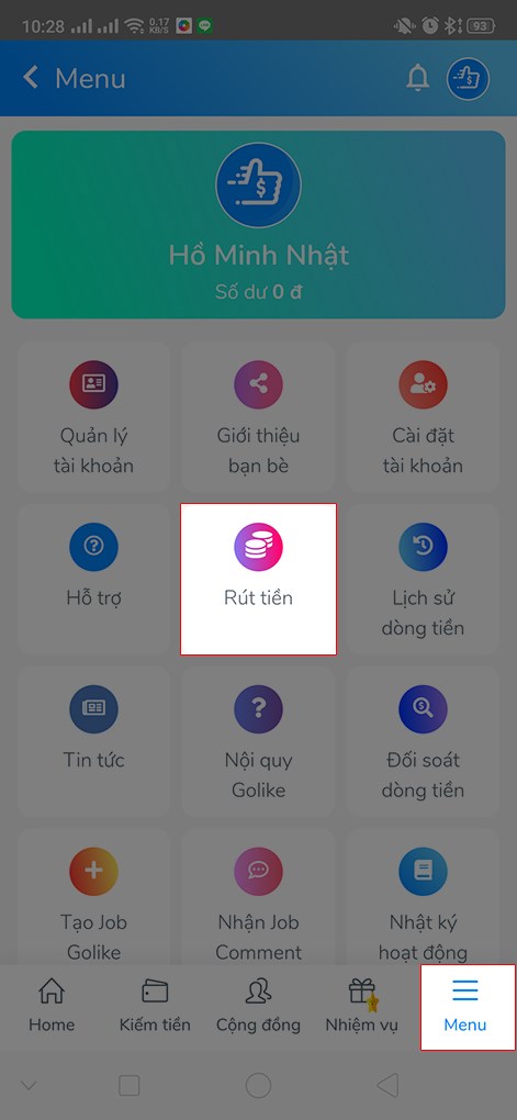 rút tiền trên GoLike