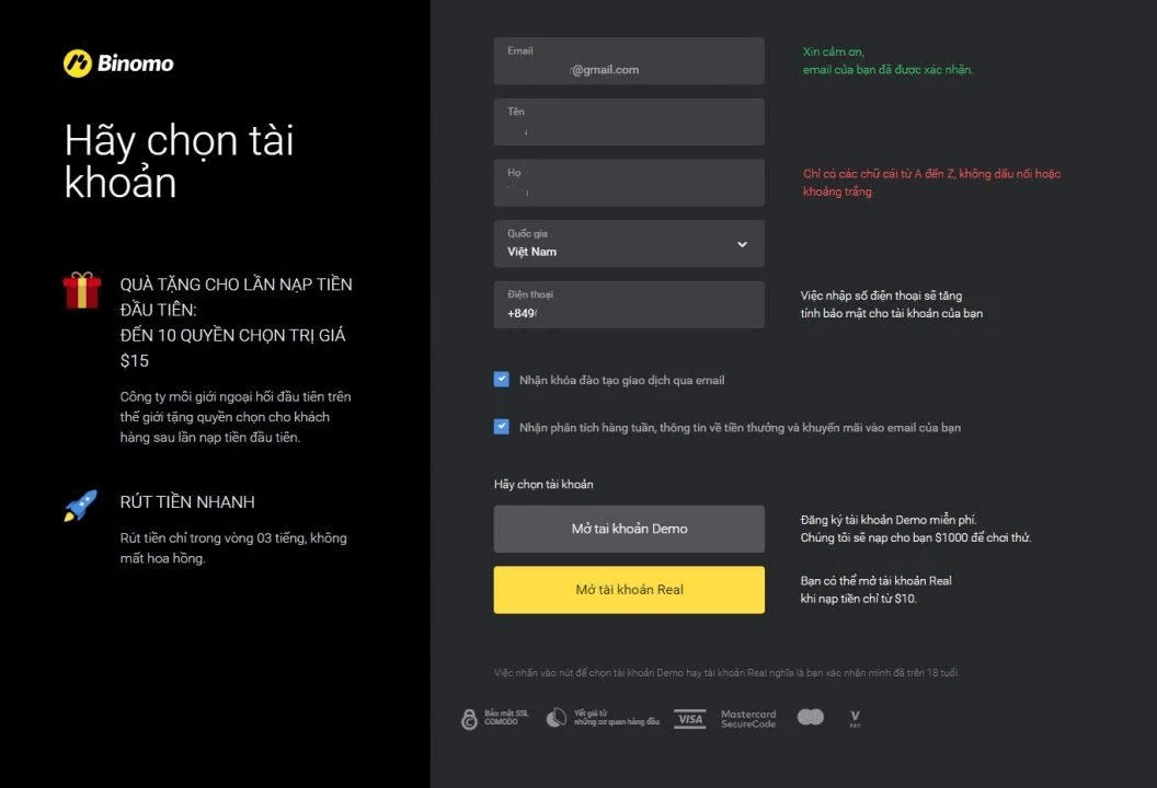 Hướng dẫn đăng ký tài khoản trên Binomo